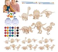 Kit De Peinture Dinosaure,Puzzles Interactifs en Bois 3D,Kits De Construction en Bois - pour Famille Tout-Petits Salle de Classe Fête École à la Maison Maternelle Vacances Salle de Jeux