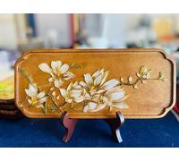 Kit de peinture émaillée en filigrane à faire soi-même - Décoration de votre propre plateau en bois - Peinture pré-dessinée pour adultes (fleurs de magnolia)