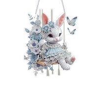 Kit De Peinture En Strass - Fleurs De Lapin De 20,3 Cm, Décorations En Strass 5D, Ornement De Fenêtre Double Face, Bricolage De Printemps De Pâques | Accessoire De Décoration De Porte Murale De Jardin