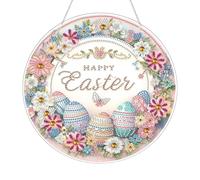 Kit de peinture en strass - Sets de peinture saisonniers en cristal | Pendentif de porte de Pâques | Plaque décorative joyeuse en forme d'œuf de Pâques pour le printemps | Pâques, porte murale