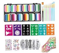 Kit de peinture faciale, 12 palettes à gâteaux divisées kit de maquillage en face avec pochoirs Broussants Stickers, arc-en-ciel non toxique peinture de corps pour enfants pour enfants, Halloween, Ca