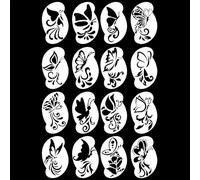 Kit de peinture faciale 16 pièces - Pochoirs réutilisables pour peinture faciale - Modèles faciles avec motifs animaux, fées et papillons, idéal pour adultes et enfants, maquillage, carnaval, fêtes