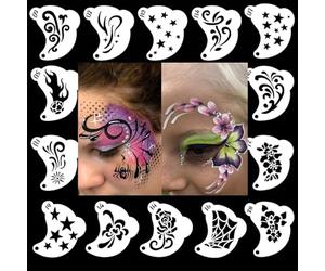Kit de peinture faciale - 16 pochoirs réutilisables pour peintures faciales - Modèles faciles avec motifs animaux, fées et papillons, idéal pour adultes et enfants, carnaval, Noël, fêtes