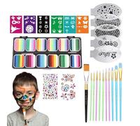 Kit de peinture faciale pour , kit de maquillage - Palette à 12 grilles lavables avec pinceaux et pochoirs pour Halloween, anniversaire, théâtre, défilé de scène