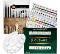 Kit de peinture - Loveart couleurs gouache 24x12 ml, 15 pinceaux, palette