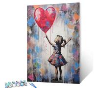 Kit de peinture numérique par numéros avec inscription « A Girl Holding a Love Balloon » pour adultes - Peinture à l'huile acrylique abstraite colorée pour débutants - Graffiti de rue de Banksy -