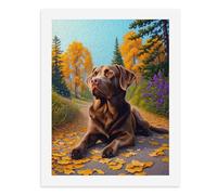 Kit de peinture numérique pour adultes - Motif chien marron se reposant sur un chemin d'automne - Créez votre propre scène magique - Fournitures d'art sans cadre - 40 x 50 cm