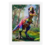 Kit de peinture numérique T-Rex coloré dans la forêt pour adultes - Créez votre propre scène magique - Fournitures d'art sans cadre - 40 x 50 cm