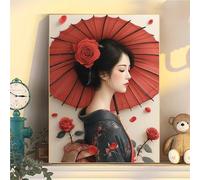 Kit de Peinture Numero Adulte Femme Japonaise, Peinture par Numéros Adulte Enfant Débutants Parapluie, avec Pinceaux et Acryliques, Bricolage Activité Manuelle Loisirs Créatifs Cadeau 50x70cm YH1-368