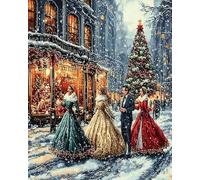 Kit de peinture par numéro de paysage hivernal,Les gens dans les rues à Noël,Peintures à l'huile numériques fabriquées à la main,Un mélange d'art et d'artisanat(40x50cm,Sans Cadre)