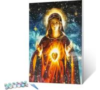 Kit de peinture par numéro - Peinture à l'huile colorée à faire soi-même pour enfants, étudiants, adultes, débutants avec pigments - Décoration de salle de jeux Bénédictions Marie 30x40cm (encadré)