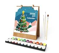 Kit de peinture par numéros 2026, calendrier de bureau mensuel de 7,1 x 22,4 cm avec toile pré-imprimée et peintures pour débutants, calendrier de bureau à rabat sur 12 mois facile à monter soi-même