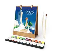 Kit de peinture par numéros 2026, calendrier de bureau mensuel de 7,1 x 22,4 cm avec toile pré-imprimée et peintures pour débutants, calendrier de bureau à rabat sur 12 mois facile à monter soi-même