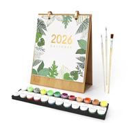 Kit de peinture par numéros 2026, calendrier de bureau mensuel de 7,1 x 22,4 cm avec toile pré-imprimée et peintures pour débutants, calendrier de bureau à rabat sur 12 mois facile à monter soi-même