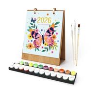 Kit de peinture par numéros 2026, calendrier de bureau mensuel de 7,1 x 22,4 cm avec toile pré-imprimée et peintures pour débutants, calendrier de bureau à rabat sur 12 mois facile à monter soi-même