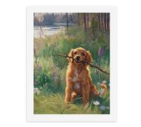 Kit de peinture par numéros « A Golden Retriever tenant un bâton dans la prairie » pour adultes - Créez votre propre scène magique - Fournitures d'art sans cadre - 40 x 50 cm
