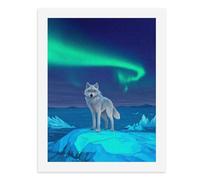 Kit de peinture par numéros « A Majestic Wolf Standing on an Ice Falaise Under The Northern Lights » - Kit de peinture numérique pour adultes - Créez votre propre scène magique - Fournitures d'art