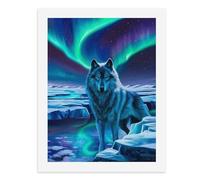 Kit de peinture par numéros « A Majestic Wolf Standing Under The fascinant Northern Lights » pour adultes - Créez votre propre scène magique - Fournitures d'art sans cadre - 40 x 50 cm