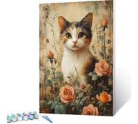 Kit de Peinture par Numéros - Chat - Peinture par Numéros - Pour Adultes - Fleur - Sur toile - 60x80 cm - Tableau A Peindre Avec Numero Adulte-Peinture Acrylique pour Décoration (sans Cadre) Q-5