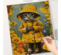 Kit de peinture par numéros - Chat vintage fantaisiste en imperméable, peinture sur canevas DIY facile sans cadre, parfait pour la décoration de la maison et idée de cadeau créatif 40x50 sans cadreNon