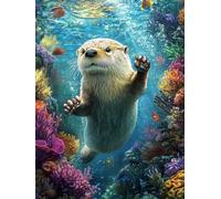 Kit de peinture par numéros - Corail et loutre de mer - 50x70cm v-851