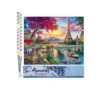 Figured'Art Peinture par Numéro Adulte Diner en bords de seine - Activité Manuelle Kit de Loisir Créatif DIY Numéro d'Art Complet - 40x50cm sans châssis en bois
