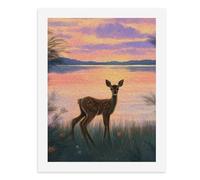 Kit de peinture par numéros - Motif cerf mignon debout dans une grande herbe au coucher du soleil - Kit de peinture numérique pour adultes - Créez votre propre scène magique - Fournitures d'art sans