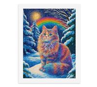 Kit de peinture par numéros - Motif chat arc-en-ciel coloré dans une forêt enneigée - Pour adultes - Créez votre propre scène magique - Fournitures d'art sans cadre - 40 x 50 cm