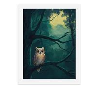 Kit de peinture par numéros - Motif hibou coloré perché sur une branche d'arbre dans une forêt au clair de lune - Kit de peinture numérique pour adultes - Créez votre propre scène magique