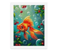 Kit de peinture par numéros - Poisson rouge coloré nageant parmi les bulles et les baies - Kit de peinture numérique pour adultes - Créez votre propre scène magique - Fournitures d'art sans cadre - 40