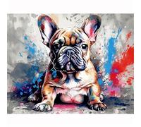 Kit de peinture par numéros pour adultes bouledogue français chien coloré (STY39) peint bricolage peinture à l'huile cadeau avec pinceaux et peintures acryliques décoration d'intérieur 40 x 50 cm