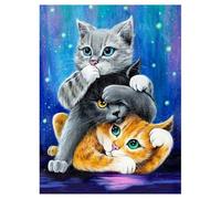Kit de peinture par numéros pour adultes, enfants, débutants, pinceaux et peintures pour filles et garçons, 30 x 40 cm, loup [avec cadre] (Trois chats mignons)