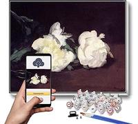 Kit de peinture par numéros pour adultes et enfants Branche de pivoines blanches et sécateurs Peinture par Edouard Manet Kit de peinture par numéro sur toile pour débutants