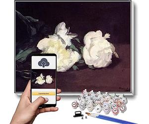 Kit de peinture par numéros pour adultes et enfants Branche de pivoines blanches et sécateurs Peinture par Edouard Manet Kit de peinture par numéro sur toile pour débutants