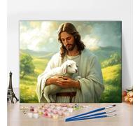 Kit de peinture par numéros pour adultes Jésus tenant un agneau dans ses bras Peinture par numéros pour adultes Salut chrétien Peinture par numéros sur toile Peinture à l'huile Artisanat 40,6 x 50,8