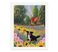 Kit de peinture par numéros - Un joyeux bouvier bernois dans un champ de fleurs vibrant - Kit de peinture numérique pour adultes - Créez votre propre scène magique - Fournitures d'art sans cadre - 40