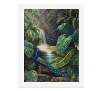 Kit de peinture par numéros Un paon au milieu de la jungle luxuriante avec une cascade - Kit de peinture numérique pour adultes - Créez votre propre scène magique - Fournitures d'art sans cadre - 40 x