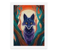 Kit de peinture par numéros - Un renard mystique aux yeux brillants se tient au milieu d'arbres tordus sous un ciel orange - Kit de peinture numérique pour adultes - Créez votre propre scène magique