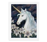 Kit de peinture par numéros Une licorne majestueuse au milieu de lys blancs sous un ciel étoilé pour adultes Créez votre propre scène magique Fournitures d'art sans cadre 40 x 50 cm