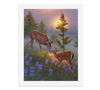 Kit de peinture par numéros Une mère cerf et son faon dans un champ de fleurs violettes Kit de peinture numérique pour adultes Créez votre propre scène magique Fournitures d'art sans cadre 40 x 50 cm