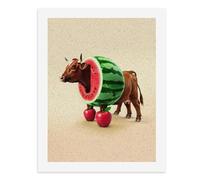 Kit de peinture par numéros Une vache avec une tranche de pastèque sur le dos pour adultes Créez votre propre scène magique Fournitures d'art sans cadre 40 x 50 cm
