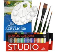 Kit de peinture - Phoenix peinture acrylique 12x12 ml, pinceau, palette, bloc