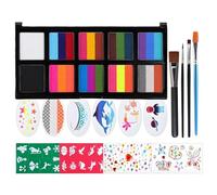 Kit de peinture pour le visage, 26 couleurs de peinture pour le visage arc-en-ciel à base d'eau avec 4 pinceaux, 8 pochoirs, 2 autocollants gemmes, peinture corporelle sûre et non toxique