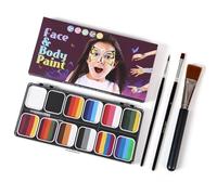 Kit de peinture pour le visage professionnel pour enfants, palette de peinture à gâteau divisée avec 2 pinceaux, maquillage hypoallergénique, pour Halloween, cosplay, fête, (G-2)