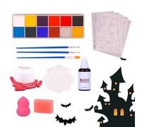 Kit de peinture pour visage, couleurs à base d'eau, faux sang lavable, 16 nuances, formule testée facile à enlever avec pinceaux, éponges, idéal pour le cosplay de zombie et de vampire, 19,5 x 13,5 x
