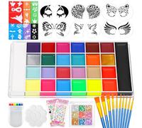 Kit de peinture professionnelle pour le visage, palette de peinture à l'huile 26 couleurs avec 6 pochoirs, 41 autocollants, 10 pinceaux, 9 paillettes pour le corps, 2 feuilles de pierres adhésives