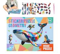 Kit de peinture réutilisable par autocollant pour - Art de mosaïque géométrique d'animaux de dessins animés | Jouets interactifs de peinture d'autocollants pour le plaisir familial | école Aul