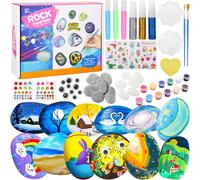 Kit De Peinture Sur Pierre Pour Enfants,Activites Manuelles Pour Enfants,12 Galets A Peindre Décorer Avec 12 Peintures,Cadeau Créatif Pour Convient Aux Garçons Et Filles De 3 4 5 6 7 8 910 Ans+