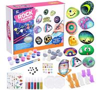 Kit de Peinture sur Pierre pour Enfants, Kits de Loisirs Créatifs Enfants, 12 Galets a Peindre Décorer avec 18 Peintures et autocollants, Cadeau Créatif pour Convient Aux Garçons et Filles de 3-10 Ans