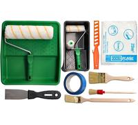 Kit de Peinture ToolSpace - 2X Rouleaux, bac à Peinture, 3X pinceaux, agitateur, spatule, ruban adhésif, film - Complet - Rénovation